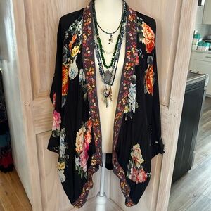 Johnny Was Black Floral Kimono XS